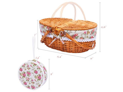 Cesta de Picnic de Bambú con Mesa Mini de Red Cestas Llenas para Manualidades Lindas
