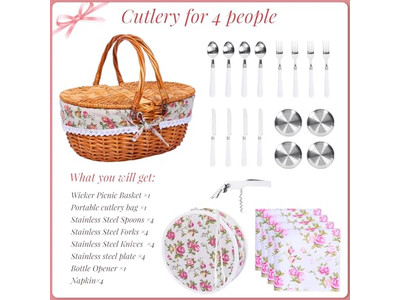 Cesta de Picnic de Bambú con Mesa Mini de Red Cestas Llenas para Manualidades Lindas