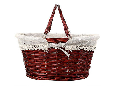 Cesta de Picnic Aislada Redonda de Mimbre Vintage Precios Grabados Configuración Mejor Forro