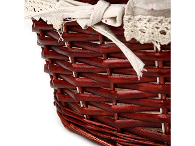 Cesta de Picnic Aislada Redonda de Mimbre Vintage Precios Grabados Configuración Mejor Forro