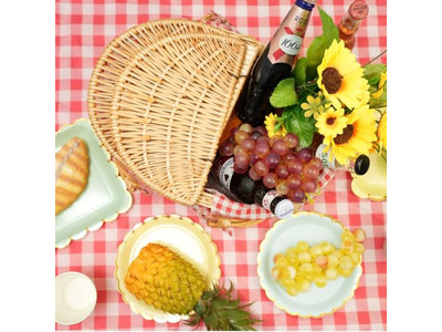 Cesta de Picnic Vacía Grande de Mimbre Correa de Cuero para Seis Personas Buen Ganancia Sauce Oval