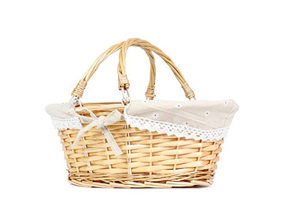 Bolso de Picnic de Mimbre Grande para 2 Cestas Pequeñas con Tapas Plegables para Exteriores