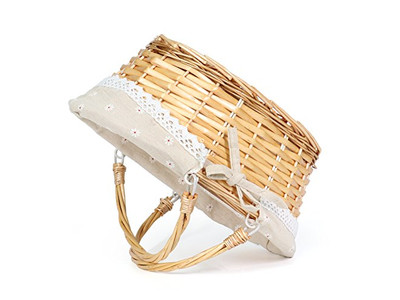 Bolso de Picnic de Mimbre Grande para 2 Cestas Pequeñas con Tapas Plegables para Exteriores