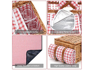 Cesta de Picnic con Aislamiento Térmico Mimbre Camping Día de San Valentín Cesta de los Años 30