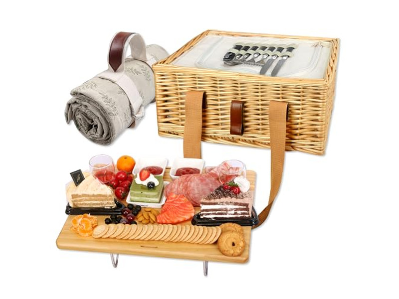 Cesta de Picnic de Madera Vintage en Forma de Corazón Hecha a Mano Gran Capacidad Suave