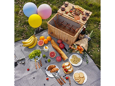Cesta de Picnic de Madera Tejida Utensilios Aislados Conjunto de Cuero Personalizado Económico para 2