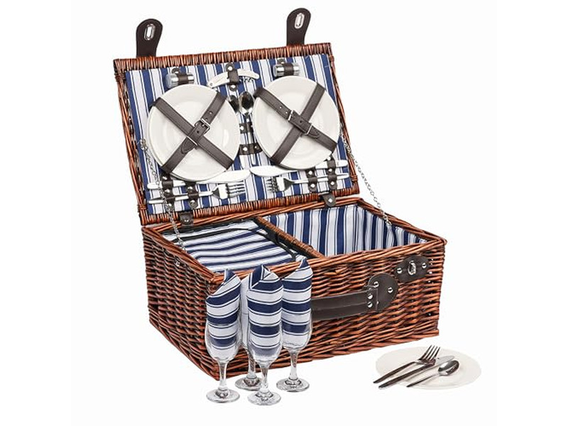 Cesta de Picnic de Algodón para Niños Plástico Portátil Aislada con Tapa de Madera Hongo