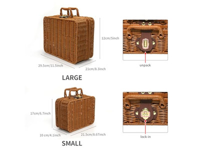 Cesta de Picnic de Mimbre Púrpura para Una Persona Portátil Manta Bambú Vacía Moderna